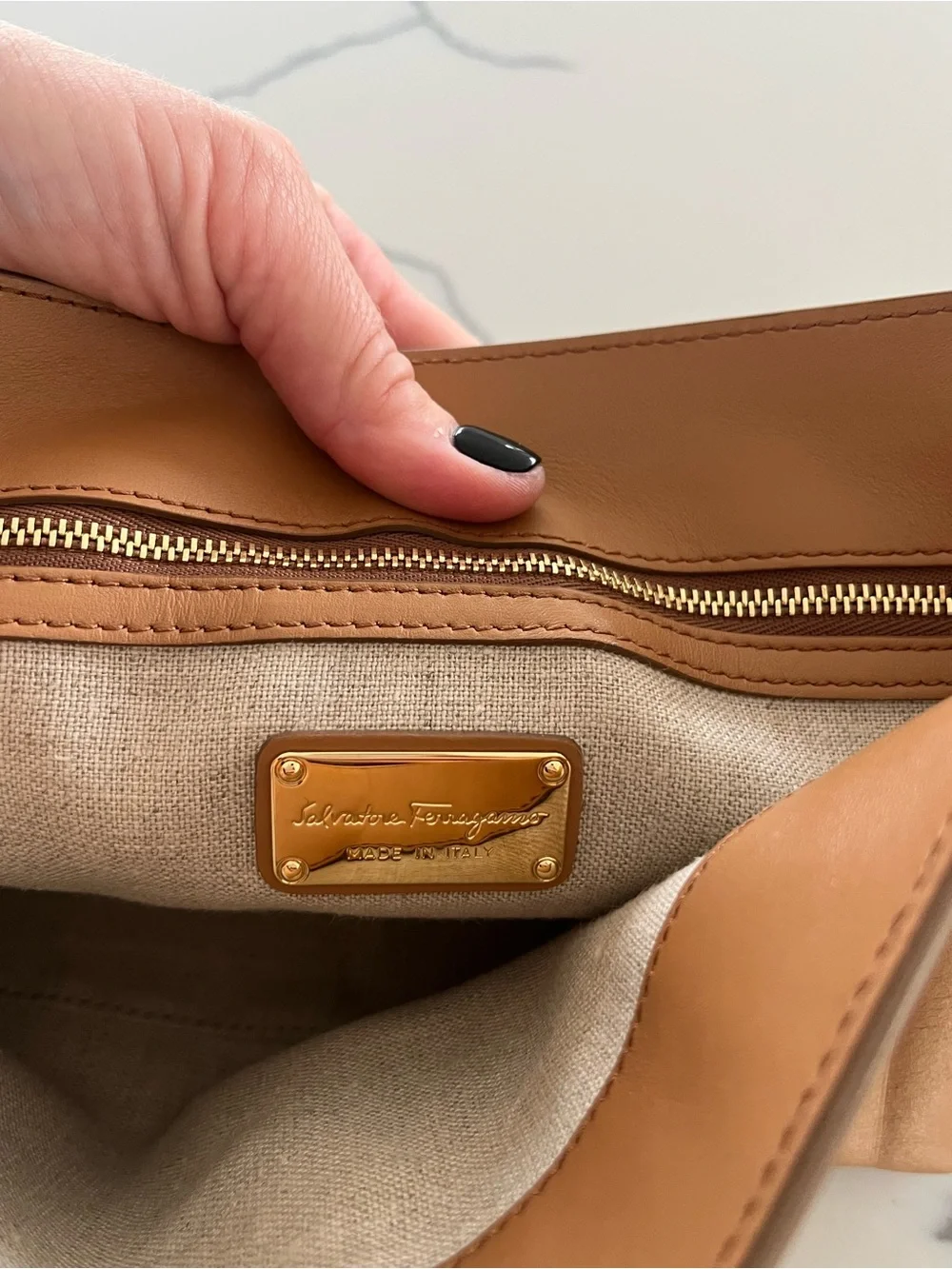 Salvatore Ferragamo Quilted Calfskin Flap Chain Shoulder Bag in Sienne Tan Camel